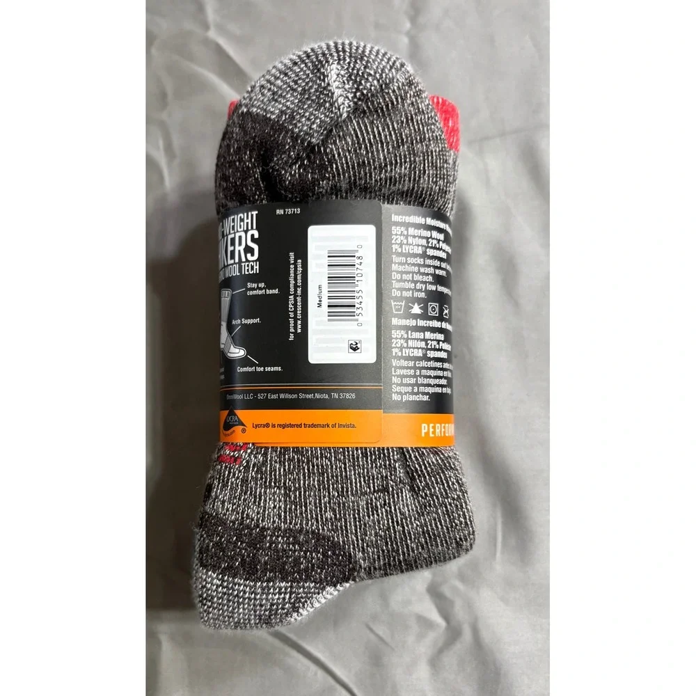 Omni-Wool Wool Tech Mid-Weight Hikers Merino Wool Socks 3-Pack Men 6-9 Wmn 7-10‎